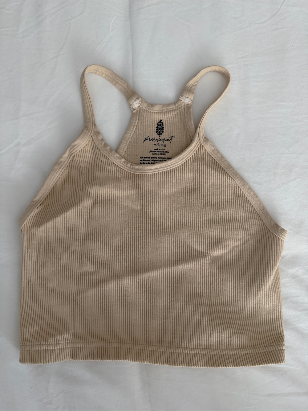 Free People Ribbed Beige Cropped Tank Top